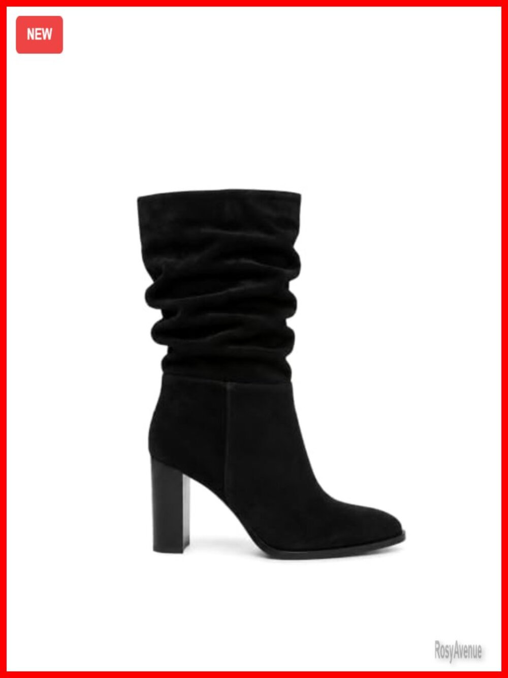 Women's Suede Mid Calf Slouch Boots Chunky Block Heel Zip Up